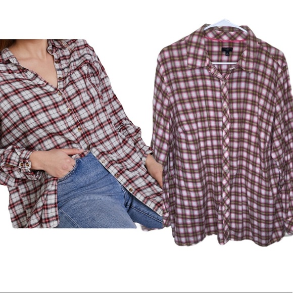 Talbots Plus Pink Plaid Cotton Button Down Blouse 2X - Picture 15 of 15